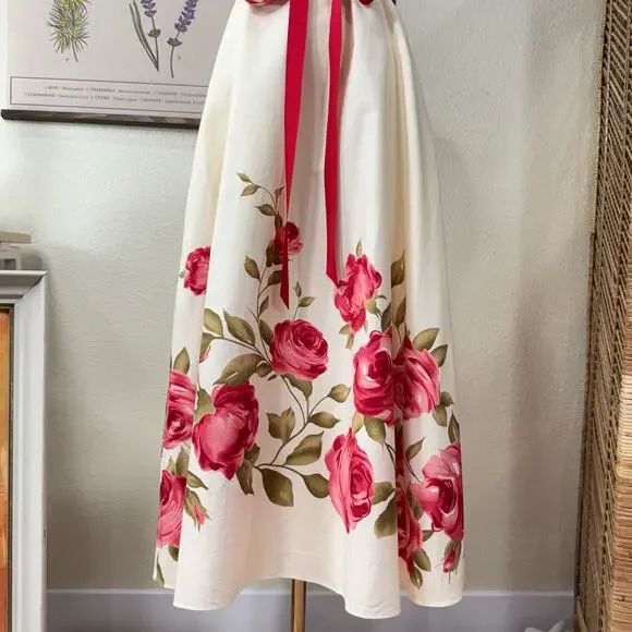 90s Y2k Floral Belted Midi Dress Romantic Coquette Garden Party Dolly Dollette 4 - Picture 3 of 10